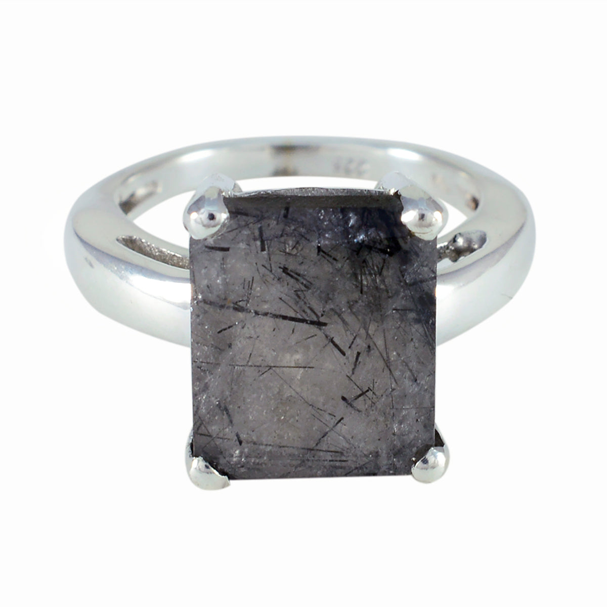Rutile Quartz Solitaire Indian Silver Black Gems Classic Trendy Ring Jewelry Imagen principal del producto