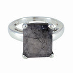 Rutile Quartz Solitaire Indian Silver Black Gems Classic Trendy Ring Jewelry