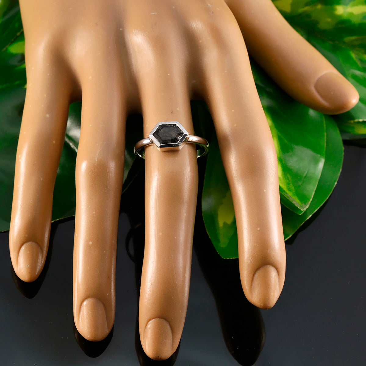 Rutile Quartz Solitaire Turkish Sterling Silver Black Gemstone Dainty Romantic Ring Jewellery