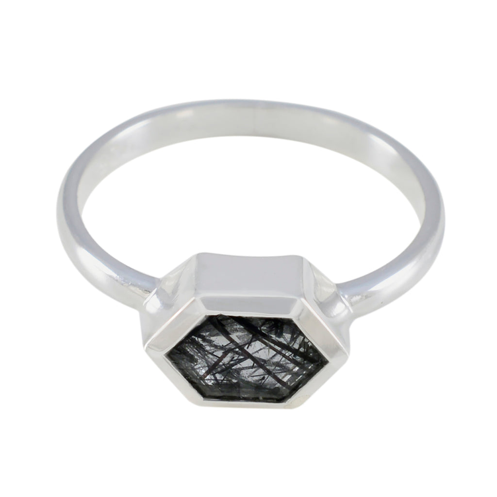 Rutile Quartz Solitaire Turkish Sterling Silver Black Gemstone Dainty Romantic Ring Jewellery