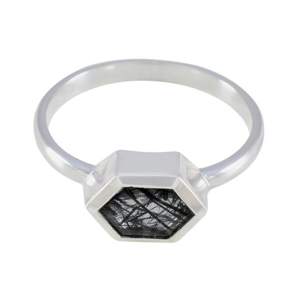 Rutile Quartz Solitaire Turkish Sterling Silver Black Gemstone Dainty Romantic Ring Jewellery