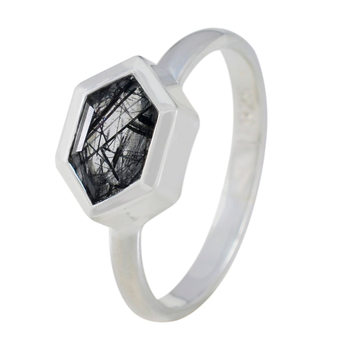 Rutile Quartz Solitaire Turkish Sterling Silver Black Gemstone Dainty Romantic Ring Jewellery