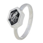 Rutile Quartz Solitaire Turkish Sterling Silver Black Gemstone Dainty Romantic Ring Jewellery