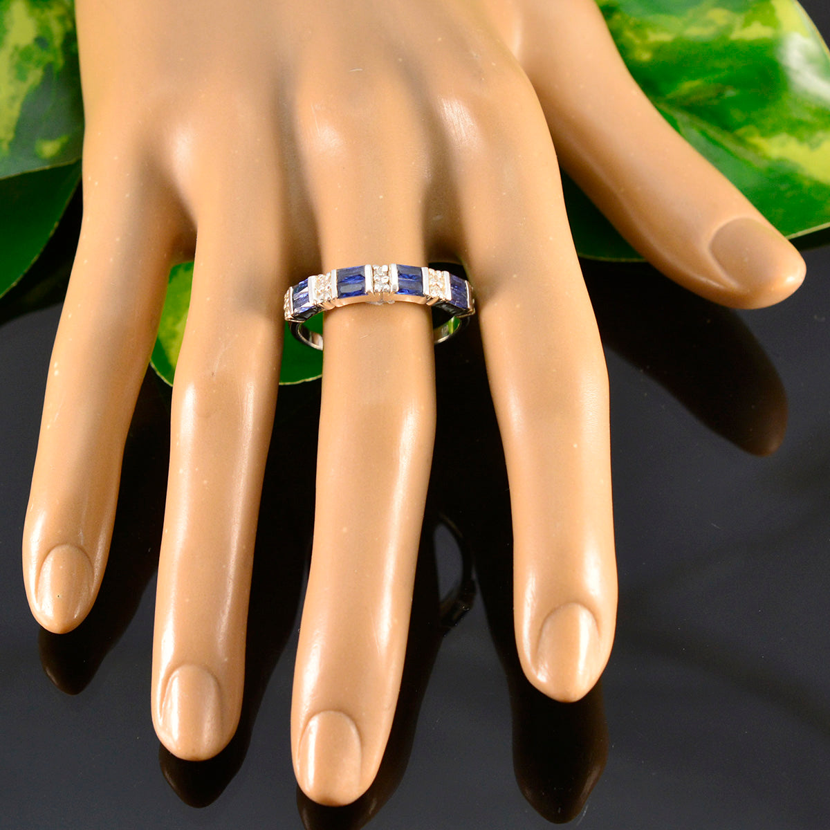 Blue Sapphire CZ octa African 925 Silver Blue Gemstones Featherlight Trendy Band Jewelry