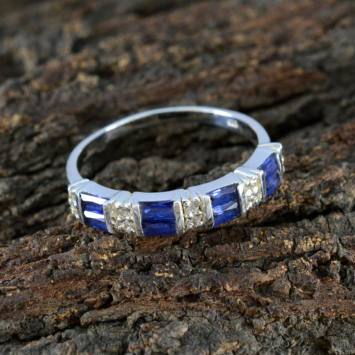 Blue Sapphire CZ octa African 925 Silver Blue Gemstones Featherlight Trendy Band Jewelry