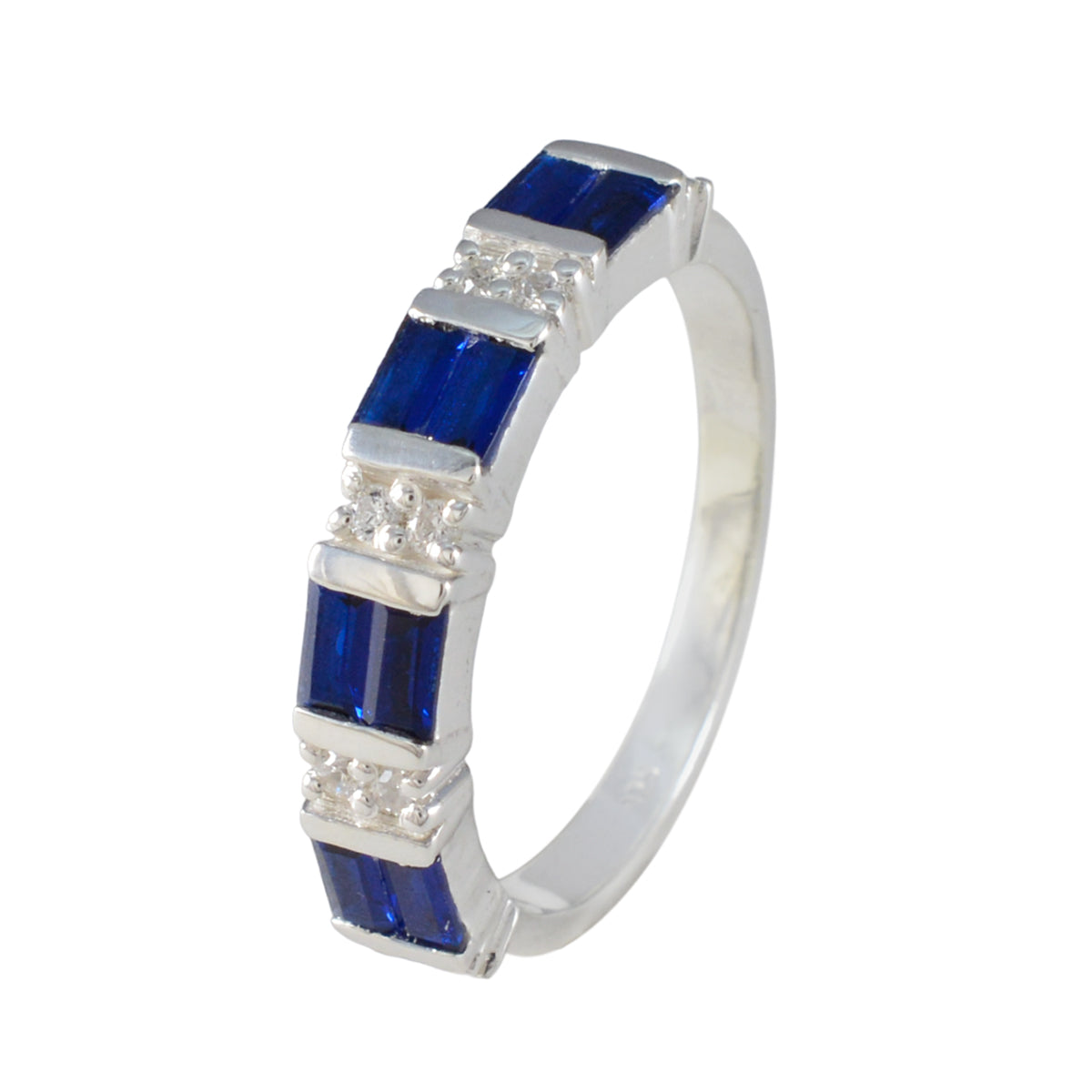 Blue Sapphire CZ octa African 925 Silver Blue Gemstones Featherlight Trendy Band Jewelry Второстепенное изображение товара