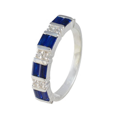 Blue Sapphire CZ octa African 925 Silver Blue Gemstones Featherlight Trendy Band Jewelry
