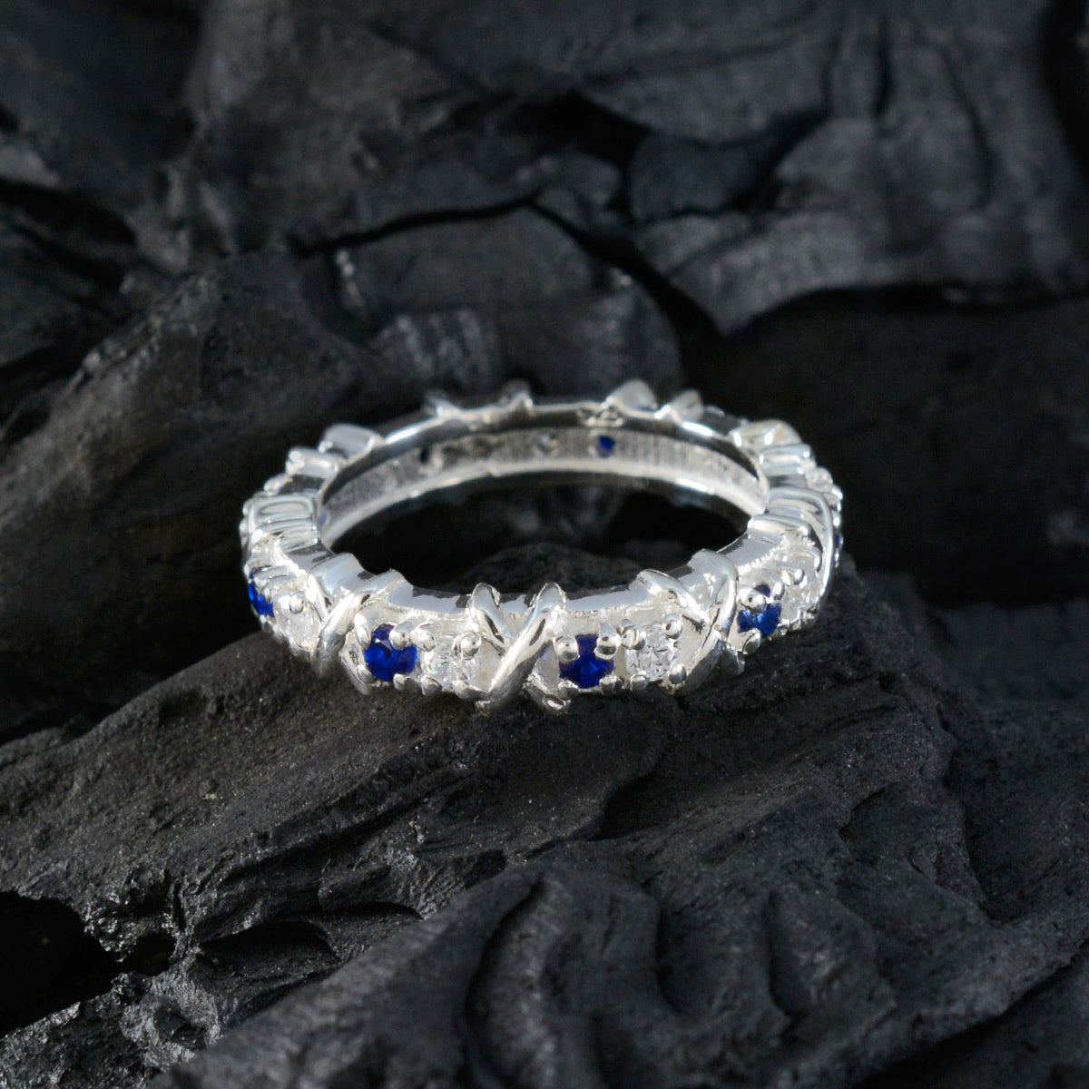 Blue Sapphire CZ multiple Russian 92.5 Silver Blue Gems Slim Eternity Band Jewellery