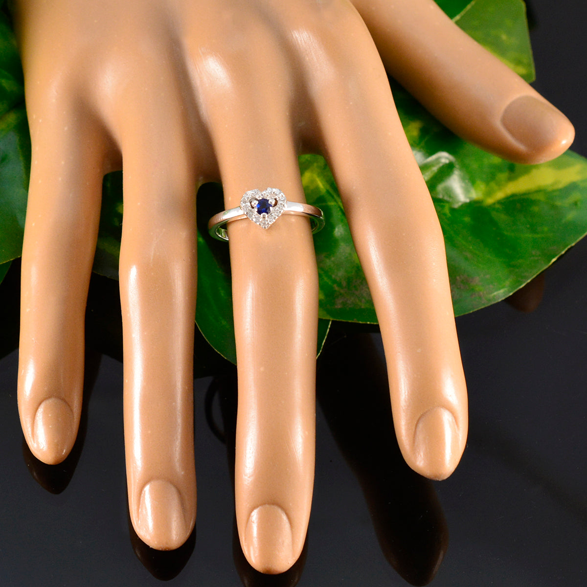 Blue Sapphire CZ Halo Turkish Silver Blue Gemstones Delicate Trendy Ring Jewellery