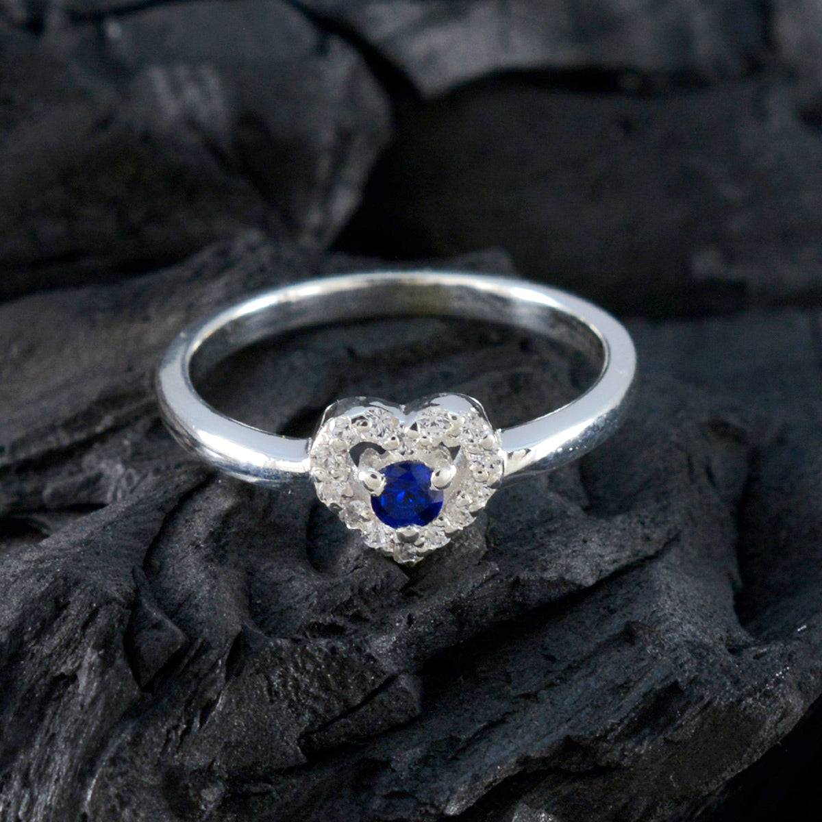 Blue Sapphire CZ Halo Turkish Silver Blue Gemstones Delicate Trendy Ring Jewellery