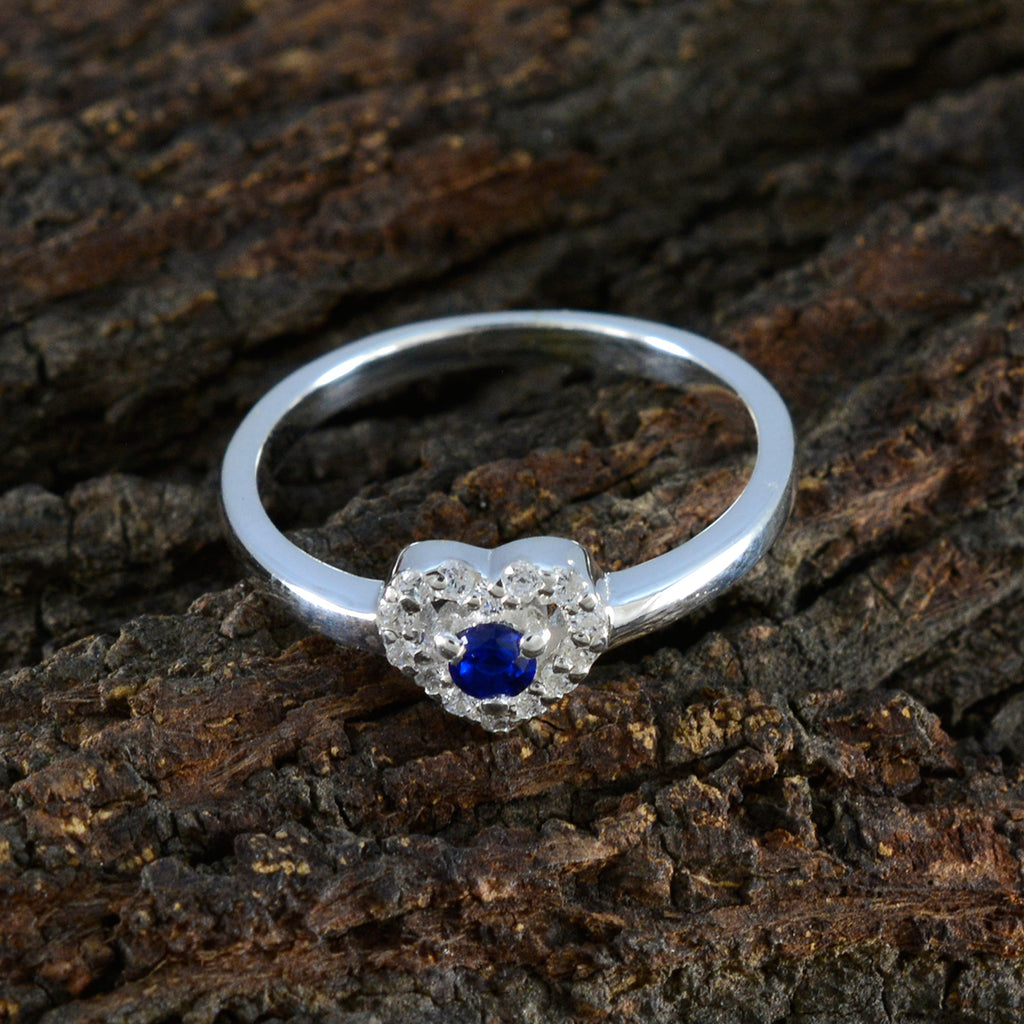 Blue Sapphire CZ Halo Turkish Silver Blue Gemstones Delicate Trendy Ring Jewellery