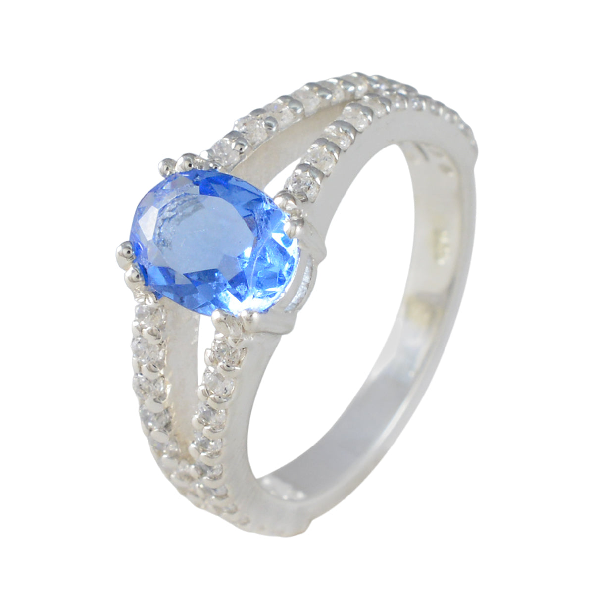 Blue Sapphire CZ Halo German 925 Silver Blue Gems Featherlight Graceful Ring Jewelry