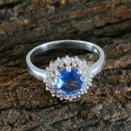Blue Sapphire CZ Halo African Silver Blue Gems Tiny Boho Ring Jewellery