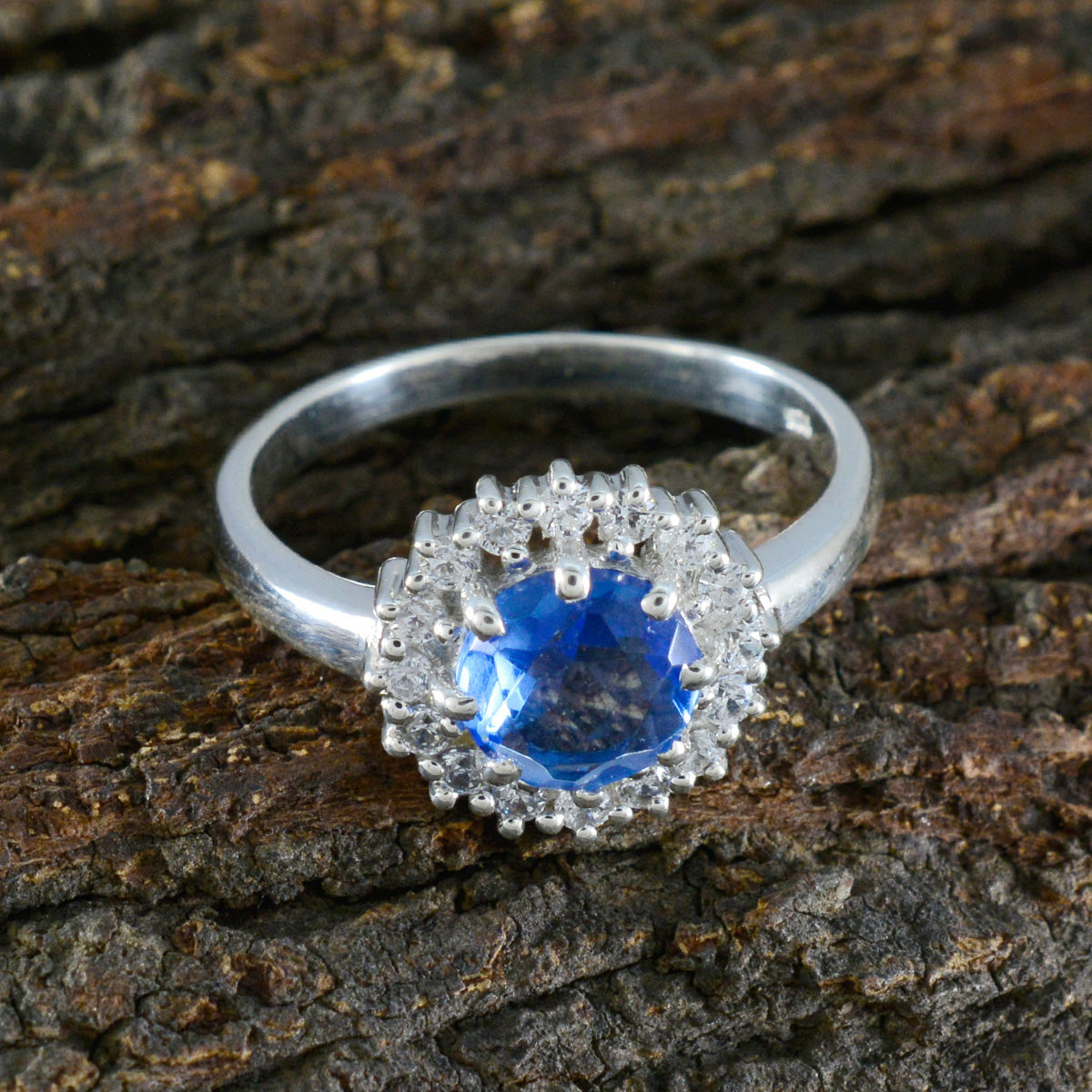 Blue Sapphire CZ Halo African Silver Blue Gems Tiny Boho Ring Jewellery