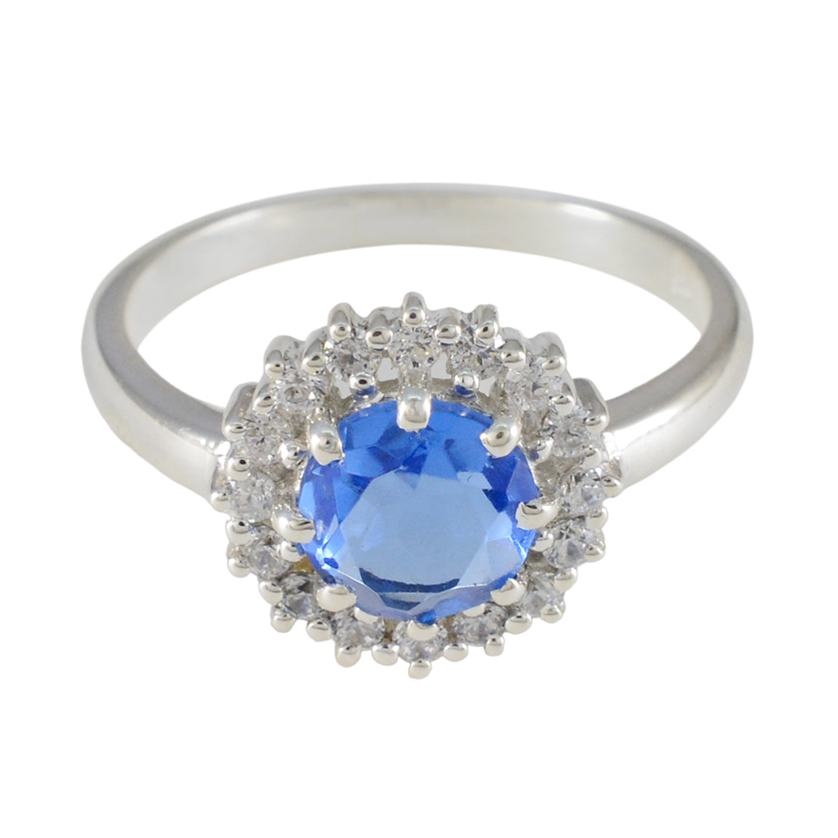 Blue Sapphire CZ Halo African Silver Blue Gems Tiny Boho Ring Jewellery Immagine principale del prodotto
