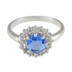 Blue Sapphire CZ Halo African Silver Blue Gems Tiny Boho Ring Jewellery