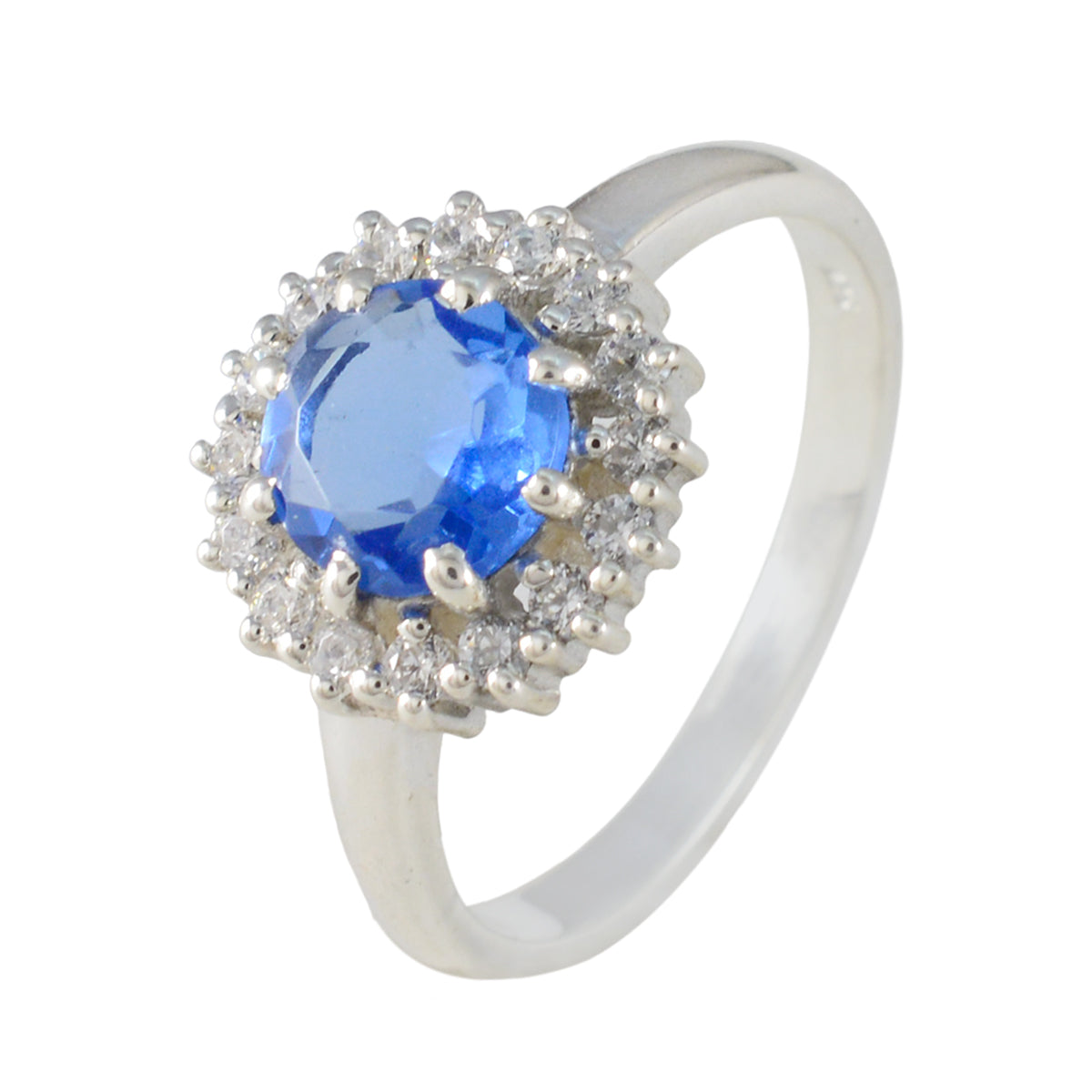 Anello Boho piccolo con gemme blu in argento africano, con alone di zirconi e zaffiro blu Immagine secondaria del prodotto