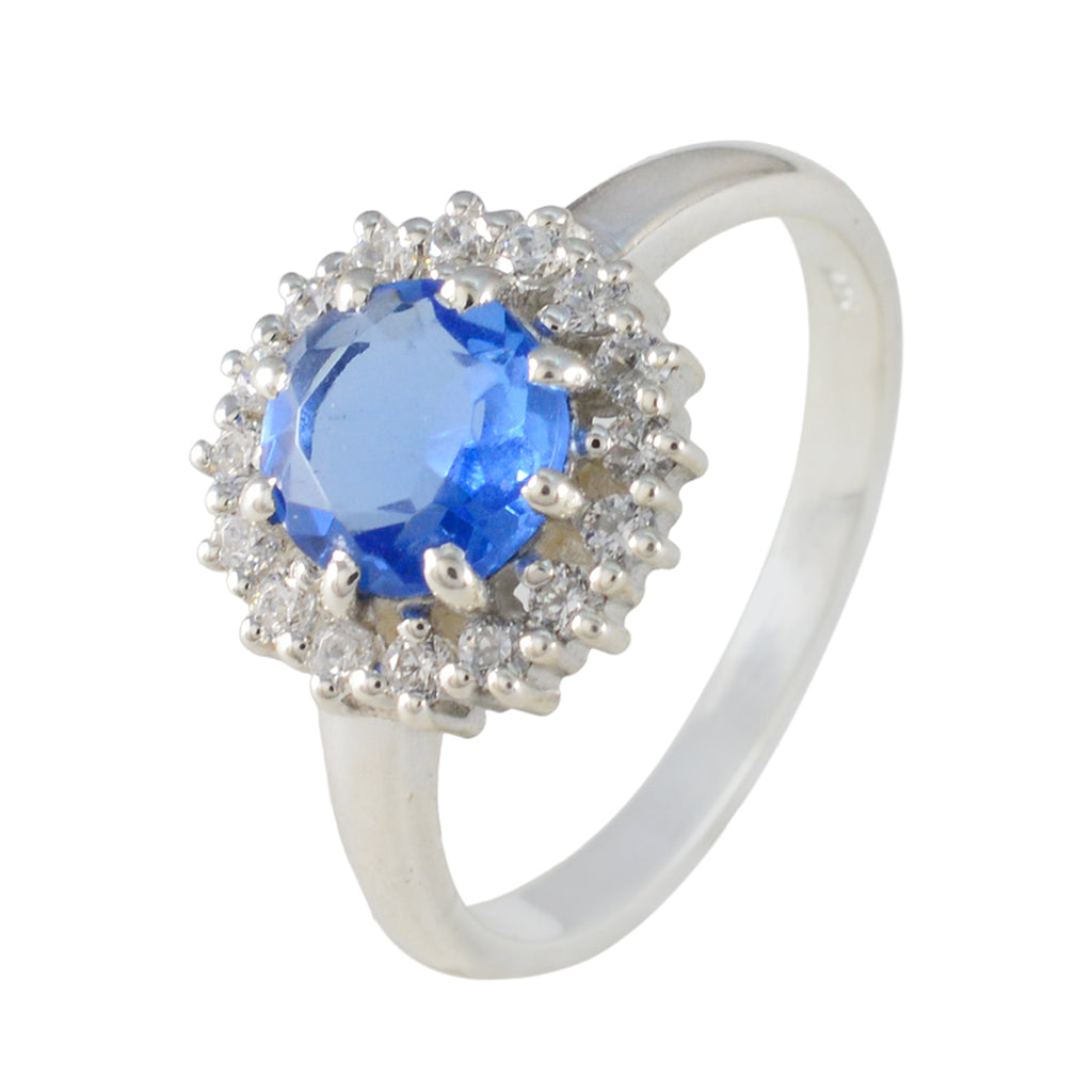 Blue Sapphire CZ Halo African Silver Blue Gems Tiny Boho Ring Jewellery