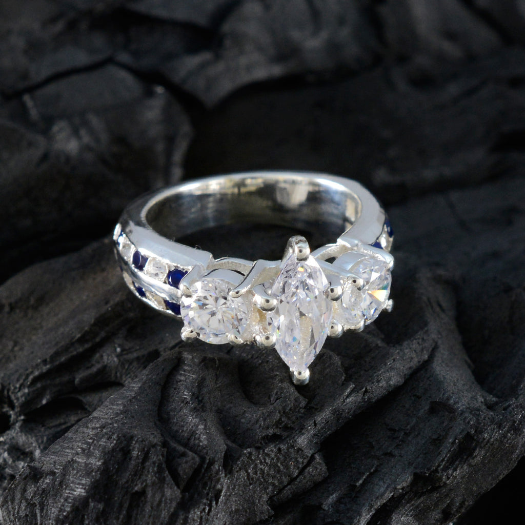Blue Sapphire CZ Halo German 925 Sterling Silver Blue Gemstones Mid weight Glamorous Ring Jewellery