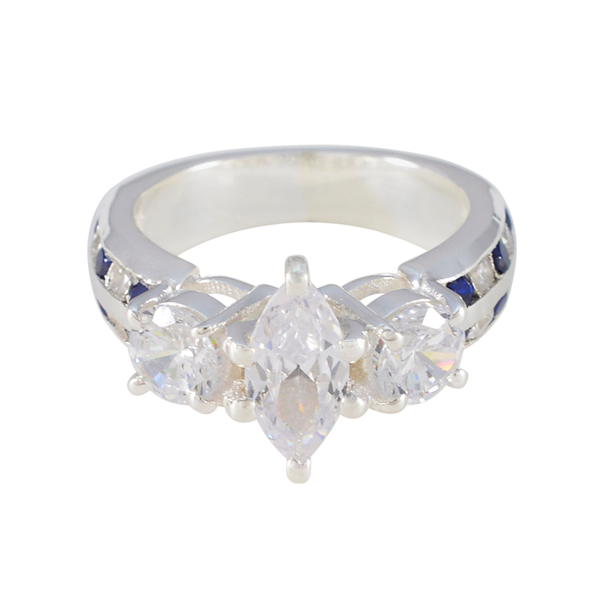 Blue Sapphire CZ Halo German 925 Sterling Silver Blue Gemstones Mid weight Glamorous Ring Jewellery