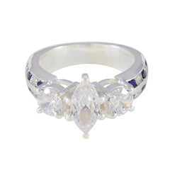 Blue Sapphire CZ Halo German 925 Sterling Silver Blue Gemstones Mid weight Glamorous Ring Jewellery