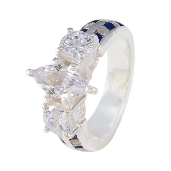 Blue Sapphire CZ Halo German 925 Sterling Silver Blue Gemstones Mid weight Glamorous Ring Jewellery