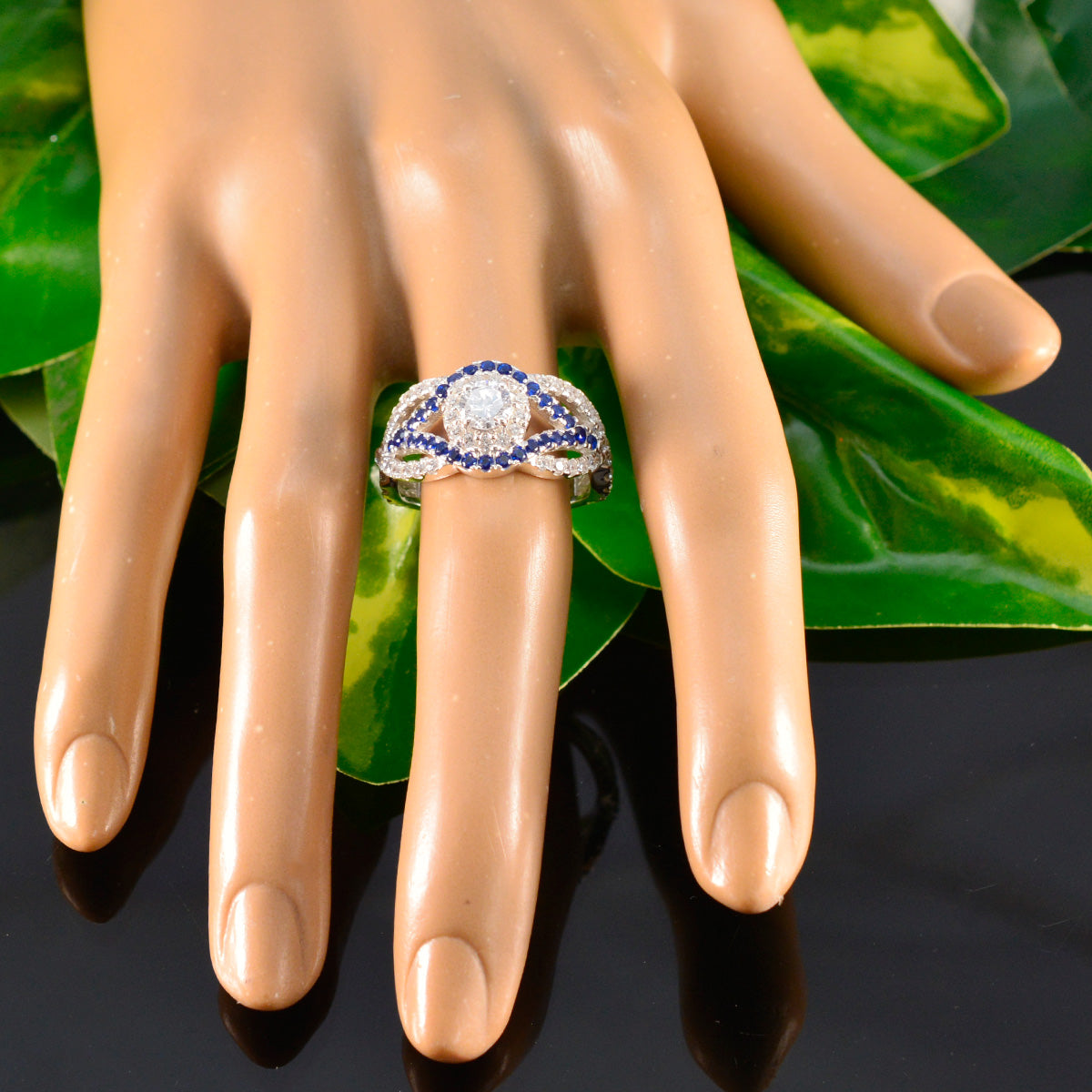 Blue Sapphire CZ Halo Egyptian 925 Sterling Silver Blue Gemstone Tiny Artisan Ring Jewelry