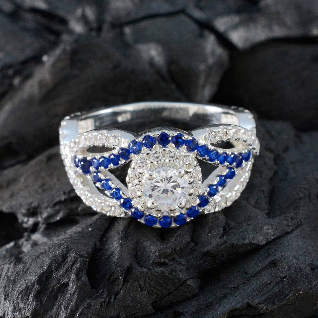 Blue Sapphire CZ Halo Egyptian 925 Sterling Silver Blue Gemstone Tiny Artisan Ring Jewelry
