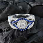 Blue Sapphire CZ Halo Egyptian 925 Sterling Silver Blue Gemstone Tiny Artisan Ring Jewelry