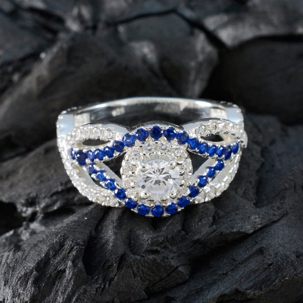 Blue Sapphire CZ Halo Egyptian 925 Sterling Silver Blue Gemstone Tiny Artisan Ring Jewelry