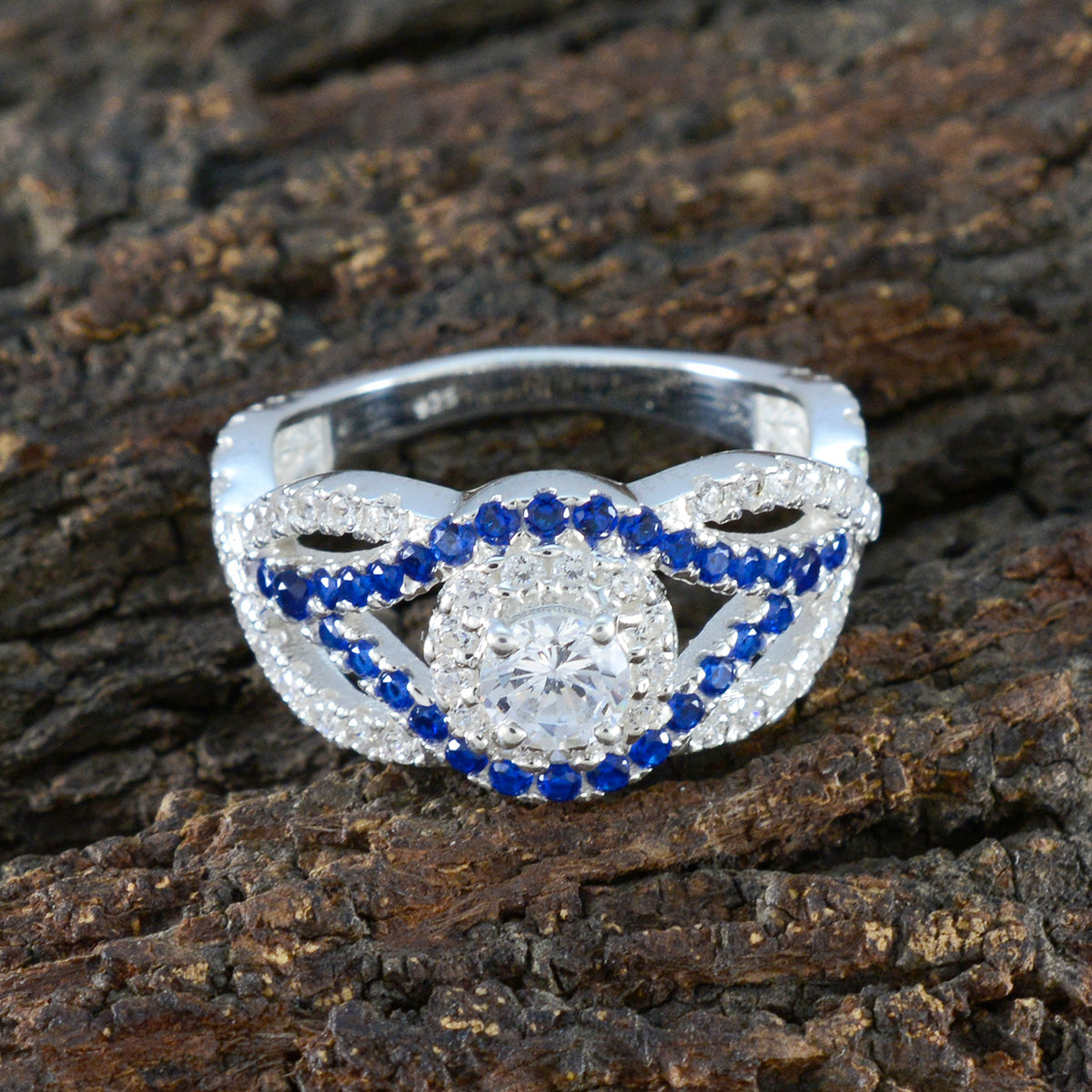 Blue Sapphire CZ Halo Egyptian 925 Sterling Silver Blue Gemstone Tiny Artisan Ring Jewelry