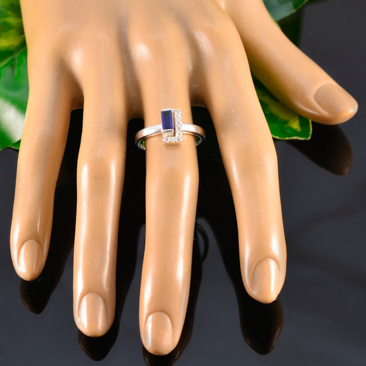 Blue Sapphire CZ Halo Turkish Silver Blue Gems Dainty Luxurious Ring Jewellery