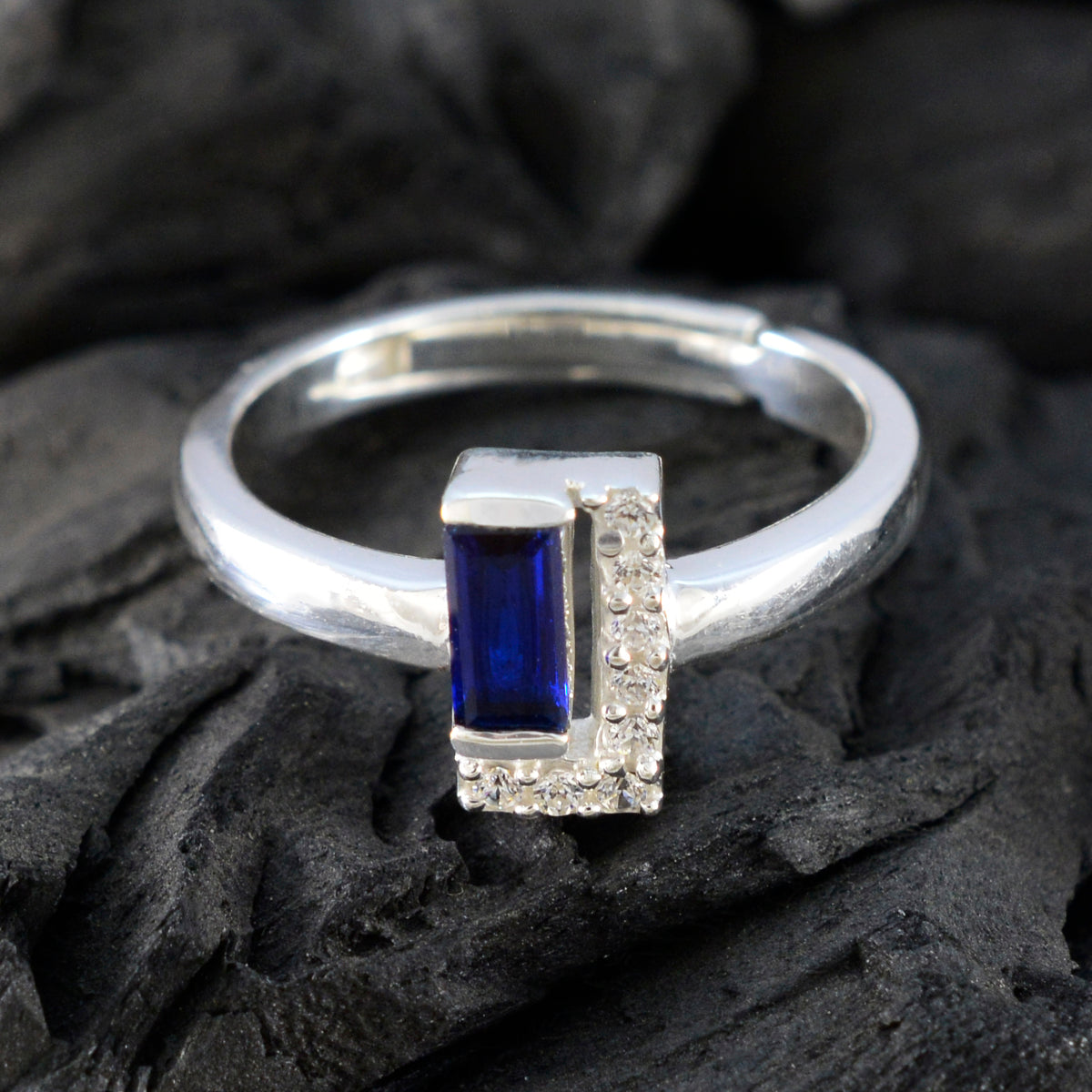 Blue Sapphire CZ Halo Turkish Silver Blue Gems Dainty Luxurious Ring Jewellery