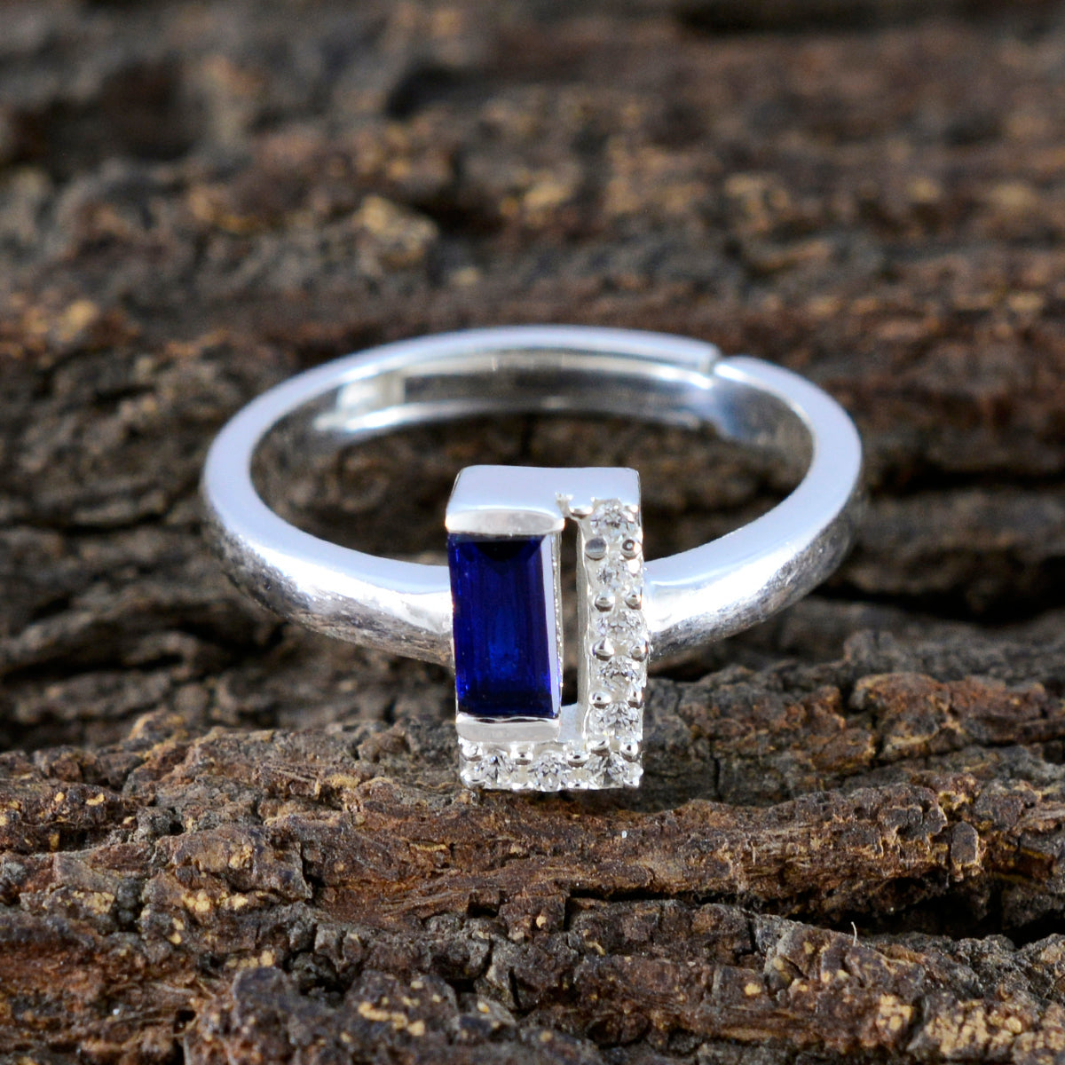 Blue Sapphire CZ Halo Turkish Silver Blue Gems Dainty Luxurious Ring Jewellery
