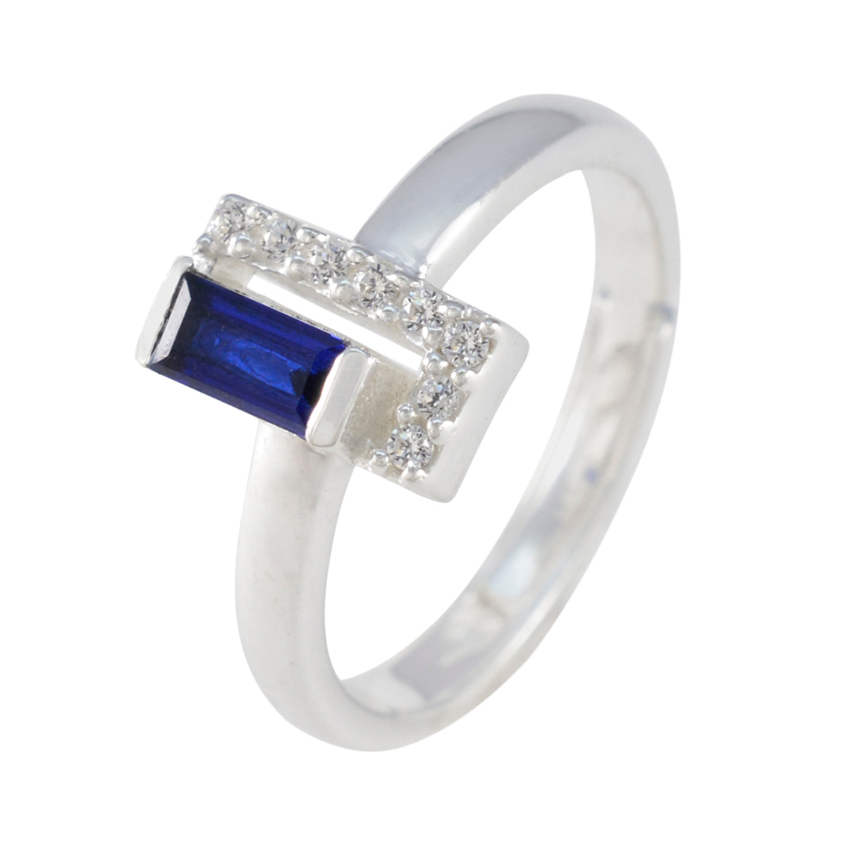 Bague luxueuse et délicate en argent turc avec saphir bleu et zircone cubique Image secondaire du produit