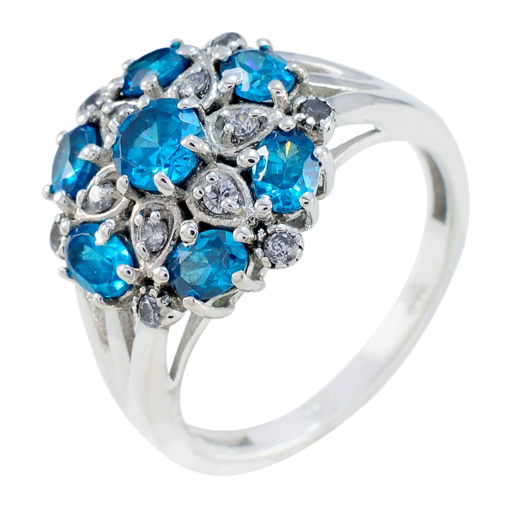 Blue Topaz CZ multiple Indian 92.5 Silver Blue Gemstones Featherlight Sophisticated Ring Jewelry