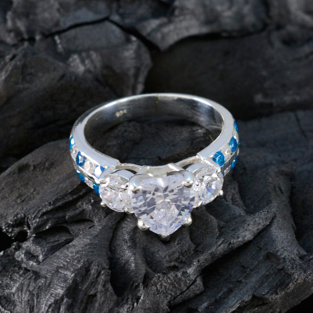 Blue Topaz CZ Halo Indian Silver Blue Gems Mid weight Sophisticated Ring Jewelry