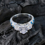 Blue Topaz CZ Halo Indian Silver Blue Gems Mid weight Sophisticated Ring Jewelry