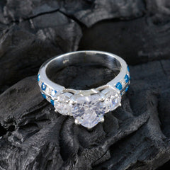 Blue Topaz CZ Halo Indian Silver Blue Gems Mid weight Sophisticated Ring Jewelry