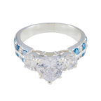 Blue Topaz CZ Halo Indian Silver Blue Gems Mid weight Sophisticated Ring Jewelry