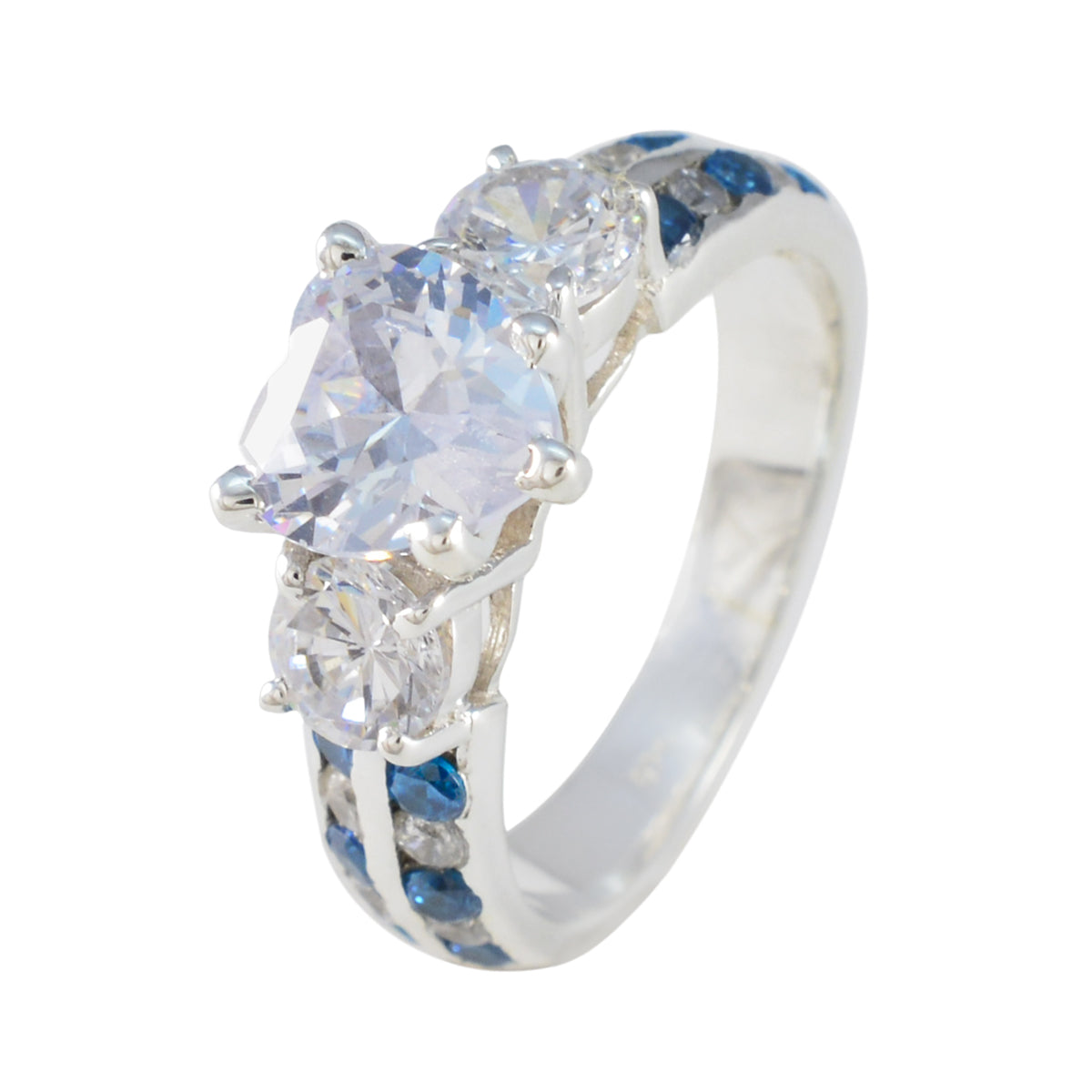 Blue Topaz CZ Halo Indian Silver Blue Gems Mid-weight Sophisticated Ring Jewelry Второстепенное изображение товара
