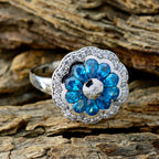 Blue Topaz CZ multiple African Sterling Silver Blue Gemstone Eye catching Modern Ring Jewelry