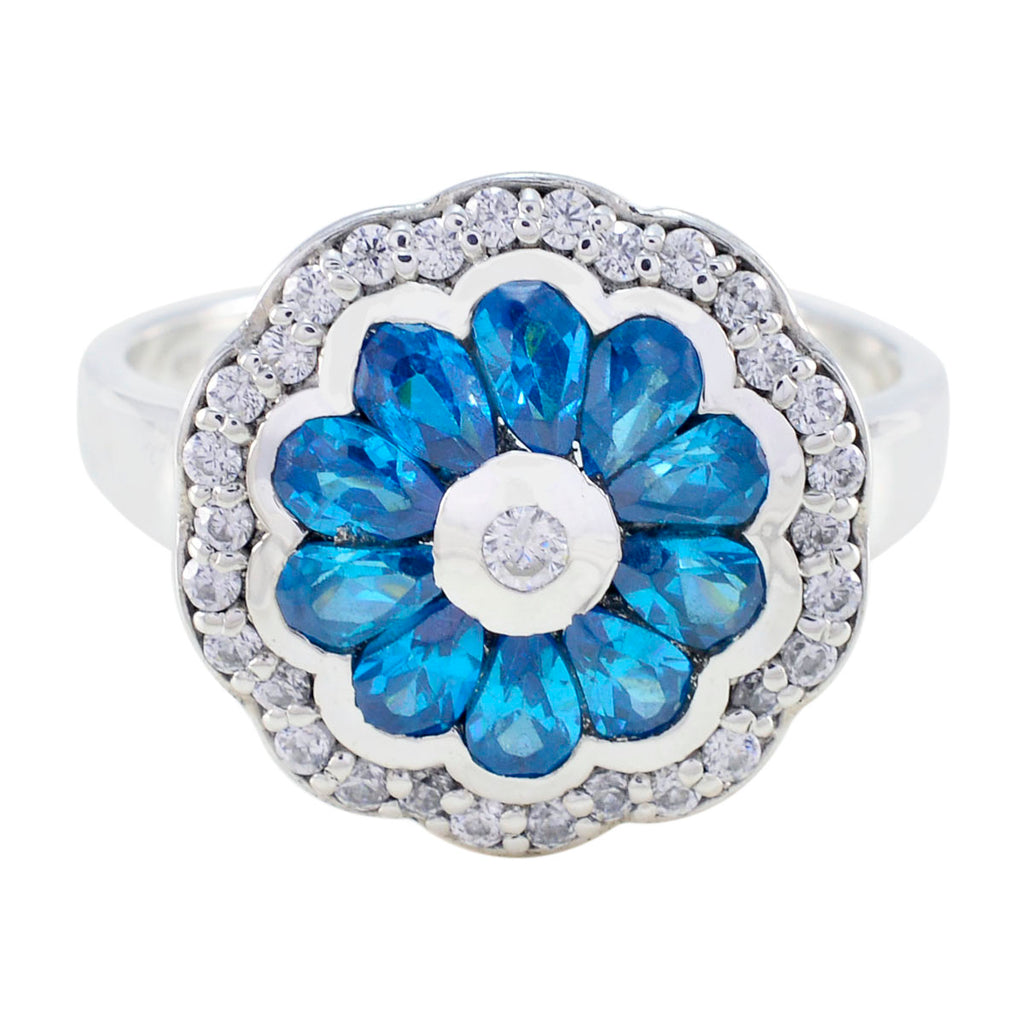Blue Topaz CZ multiple African Sterling Silver Blue Gemstone Eye catching Modern Ring Jewelry