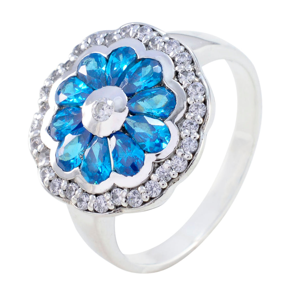 Blue Topaz CZ multiple African Sterling Silver Blue Gemstone Eye catching Modern Ring Jewelry
