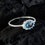 Blue Topaz Solitaire Korean 92.5 Silver Blue Gems Elegant  Twist Ring Jewellery