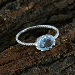 Blue Topaz Solitaire Korean 92.5 Silver Blue Gems Elegant  Twist Ring Jewellery