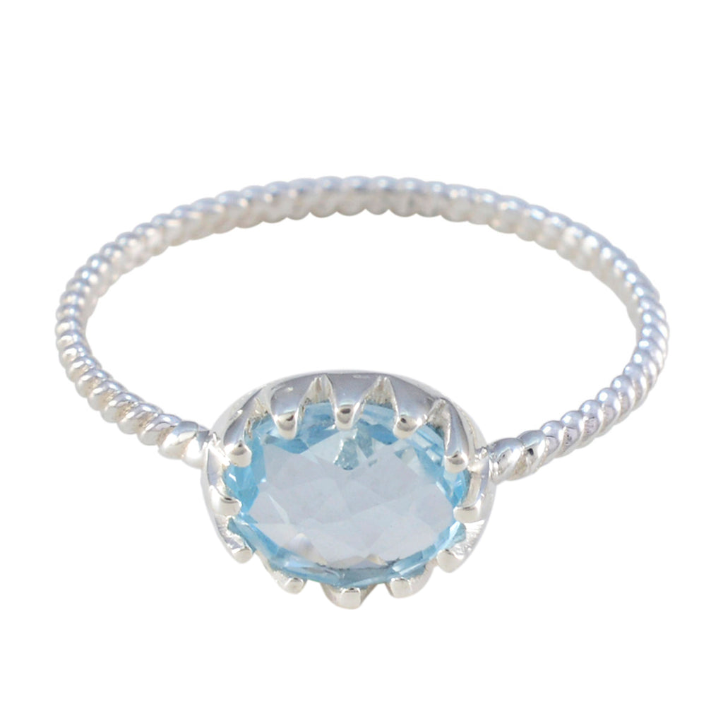 Blue Topaz Solitaire Korean 92.5 Silver Blue Gems Elegant  Twist Ring Jewellery