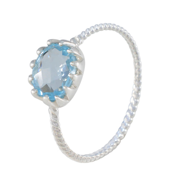 Blue Topaz Solitaire Korean 92.5 Silver Blue Gems Elegant  Twist Ring Jewellery