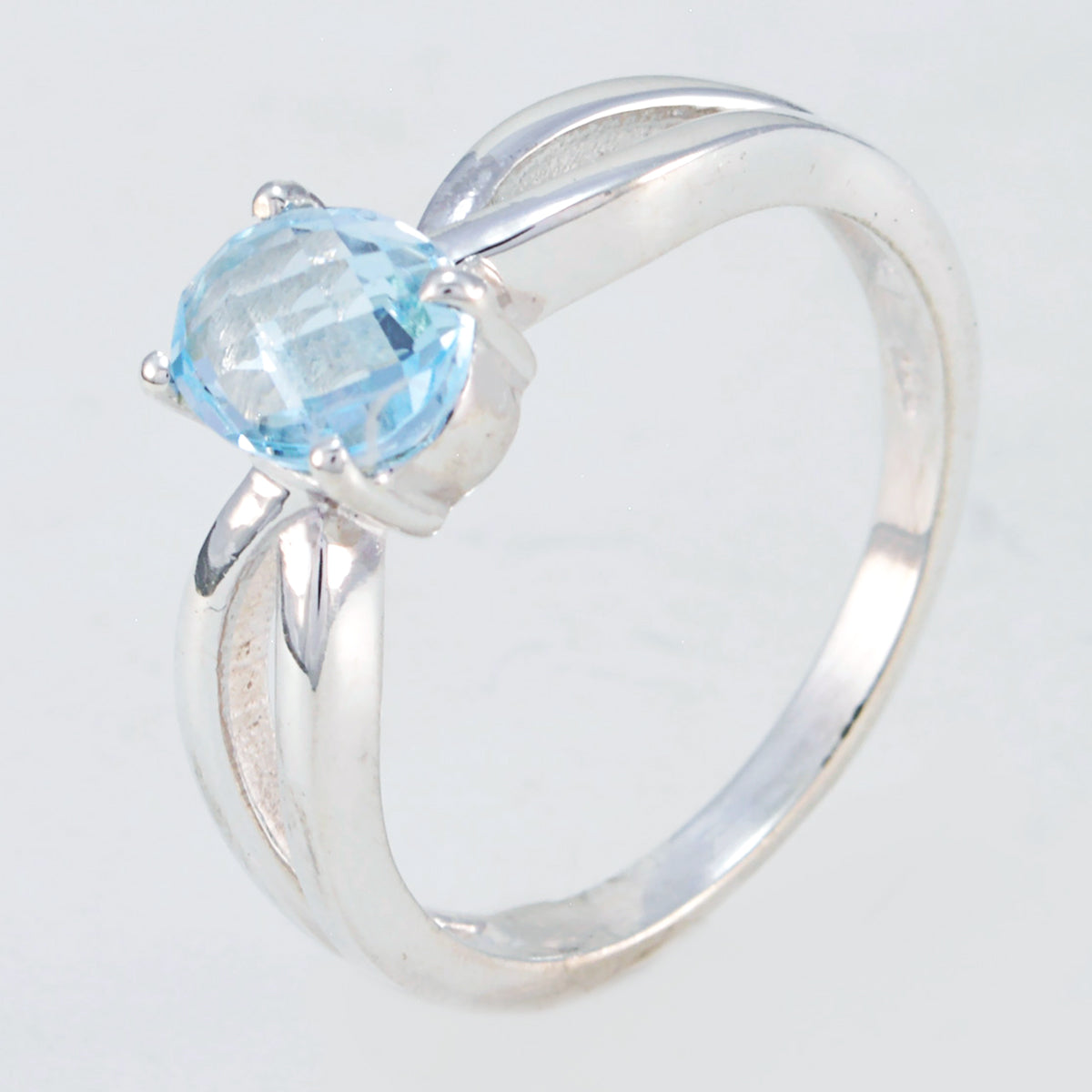 Blue Topaz Solitaire Turkish 92.5 Silver Blue Gemstone Delicate Luxurious Ring Jewellery