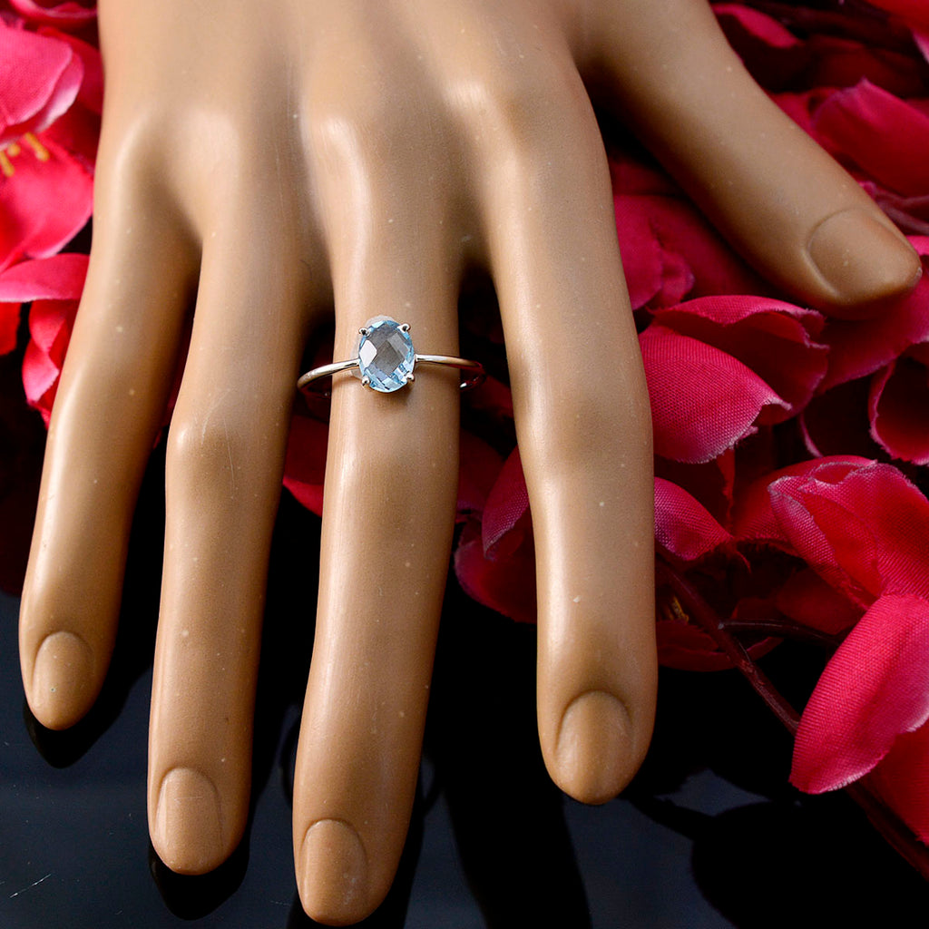 Blue Topaz Solitaire Japanese 925 Sterling Silver Blue Gems Elegant  Graceful Ring Jewellery